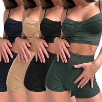 2022 spring new fashion women sports 2 piece set spaghetti strap vest bodycon high waist shorts suit bulk item wholesale lots