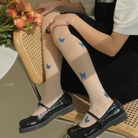 sexy blue butterfly print tights stockings club party fishnet mesh pantyhose women hosiery calcetines fish net lolita stockings