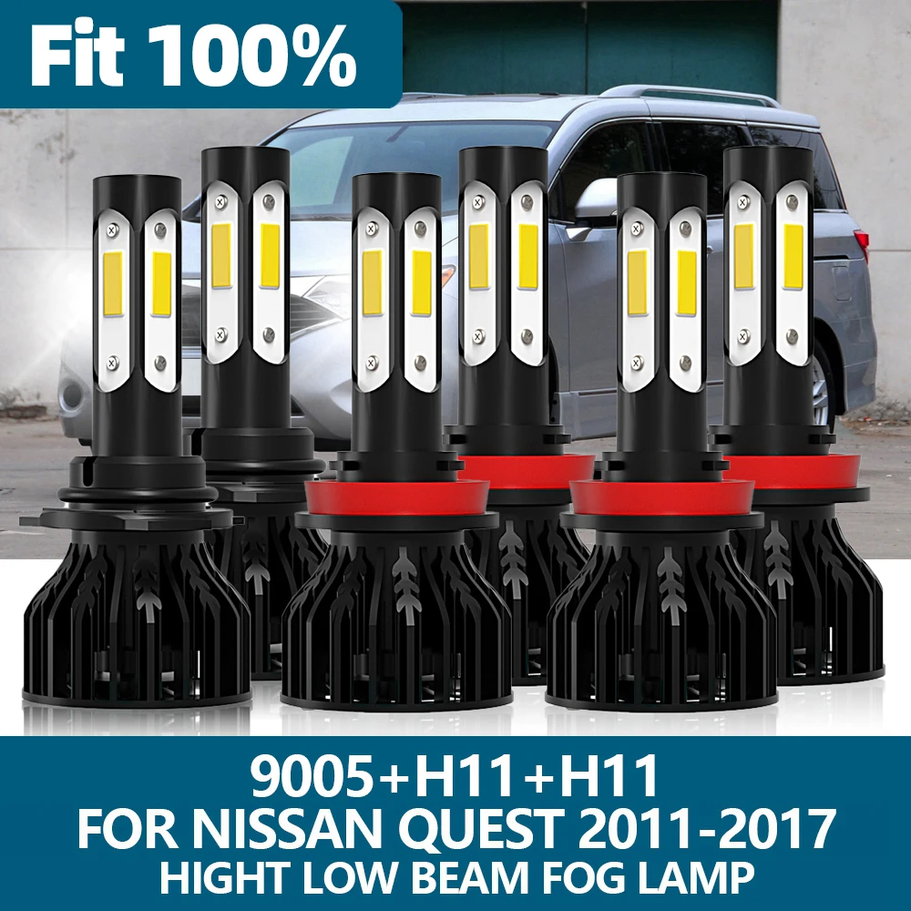 

6 шт., автомобильные лампы для Nissan Quest 9005 6000 2011 2012 2013 2014