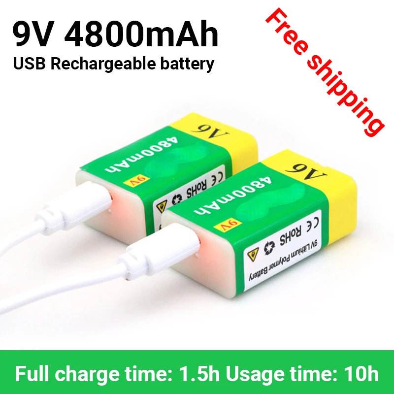 

Литий-ионная аккумуляторная батарея 2022, 9 В, 4800 мАч, батареи Micro USB, 9 В, литиевая батарея для мультиметра, микрофона, игрушки, пульта дистанцион...
