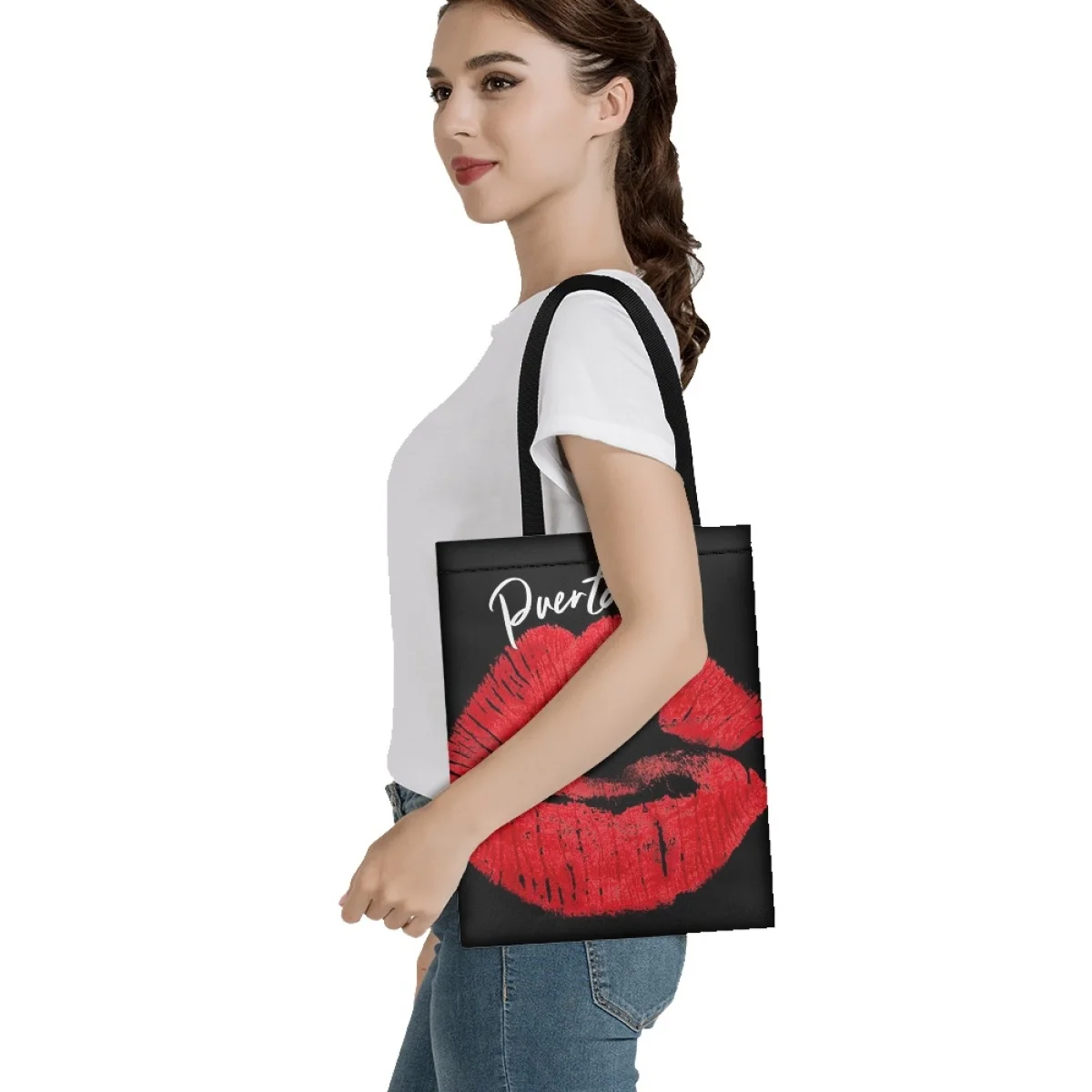 FORUDESIGNS Fashion Handbags Casual Puerto Rican Red Lip Design Women's Totes Bag Eco-friendly Shopping Bag for Female Foldable