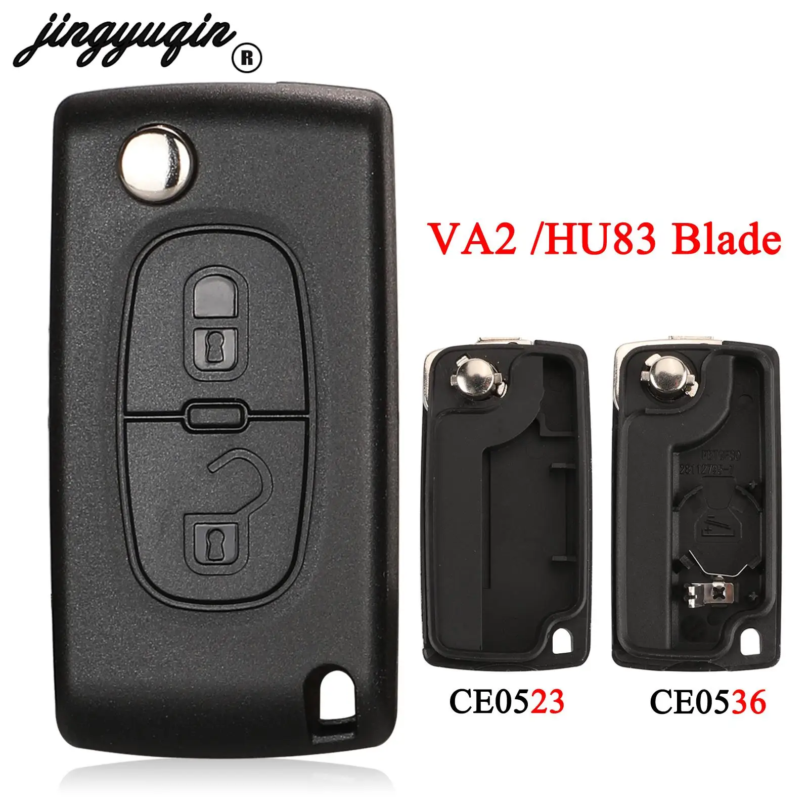 

jingyuqin CE0523 CE0536 Flip Remote key Case Shell For Peugeot 107 207 307 307S 308 407 607 807 Fob HU83/VA2 Blade 2 Buttons