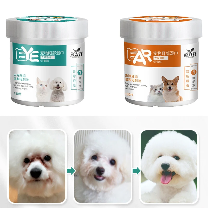 

65/130/200pcs Pet Cleaning Wipes Cat Dog Eye Tear Ear Stain Remover Wet Wipes Disposable Grooming Health Care Puppy Accessories