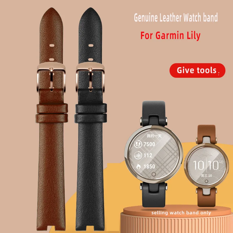 For Garmin Lily Series Smart SportsWrist Strap Soft Genuine Leather Watch Chain Fashion Watchband Female Bracelet Black White enlarge