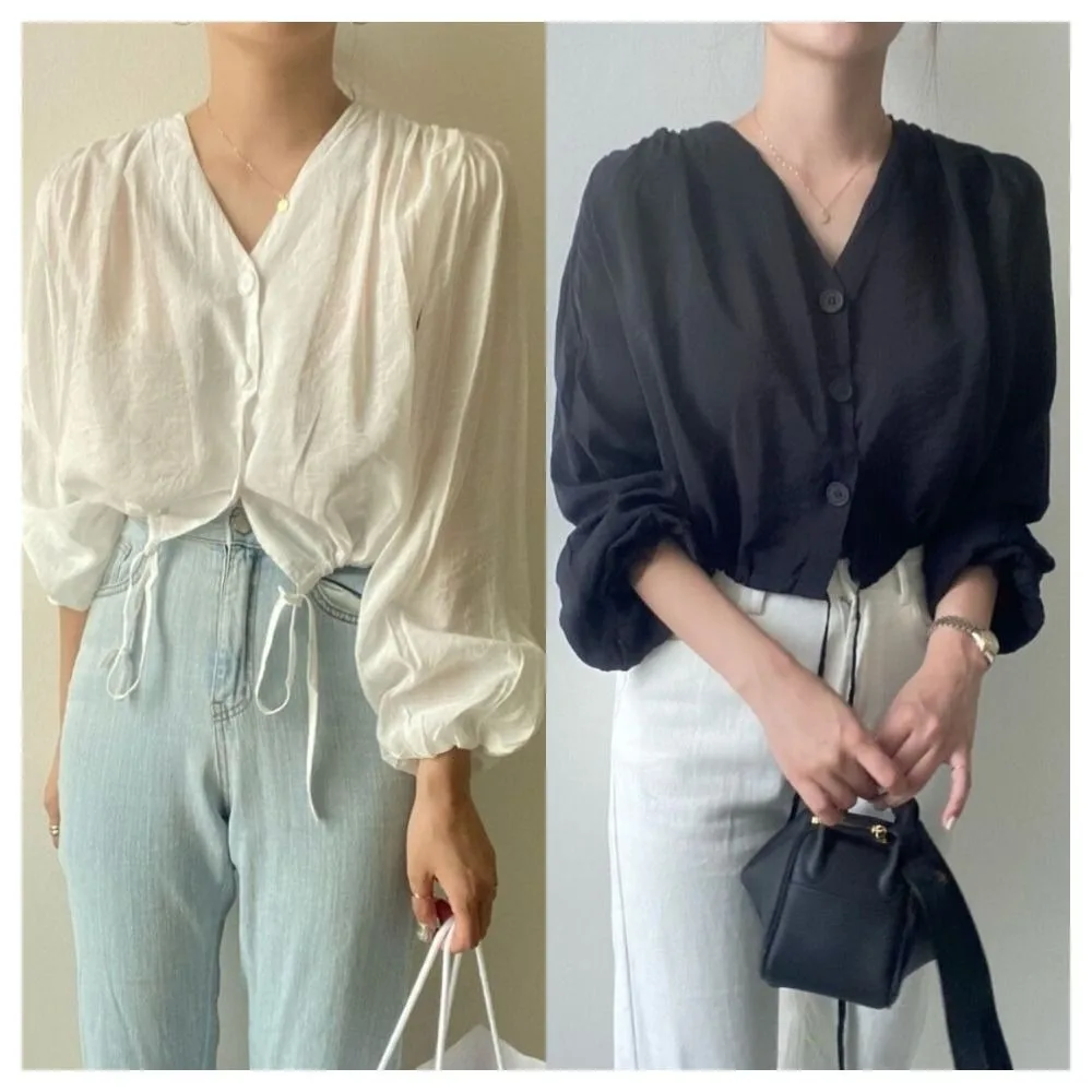 Повседневные рубашки с длинными рукавами на шнурке женская блузка v-образным