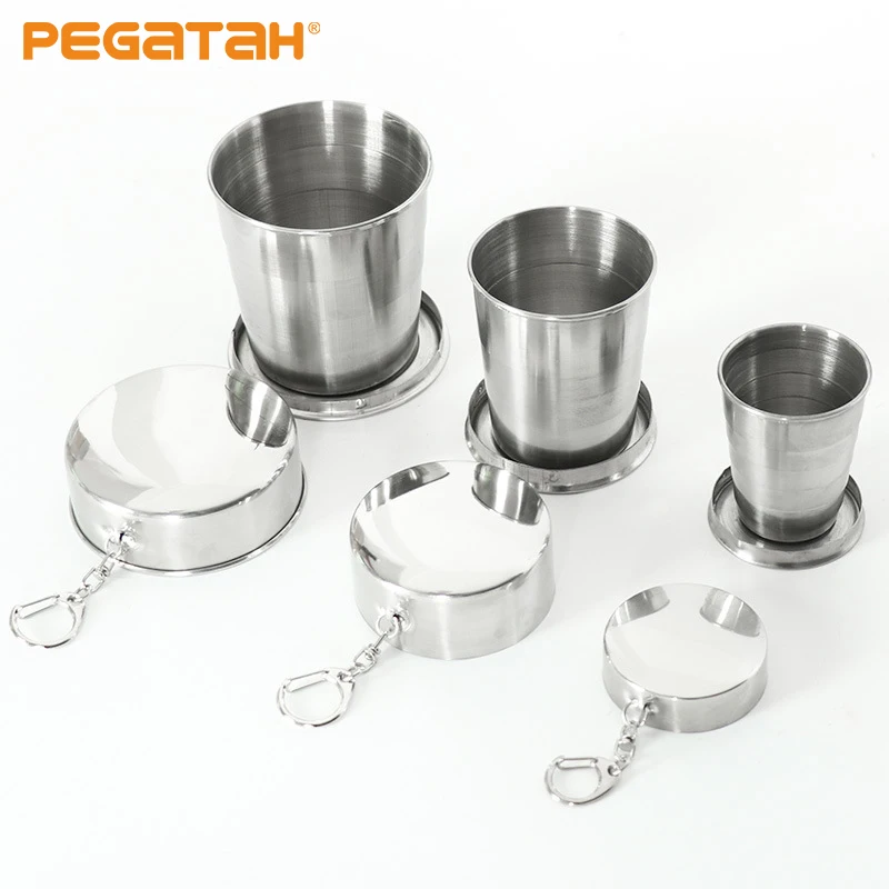 

75ml/150ml/250ml Stainless Steel Folding Cup Portable Outdoor Travel Camping Telescopic Cup with Keychain Water Coffee Handcup