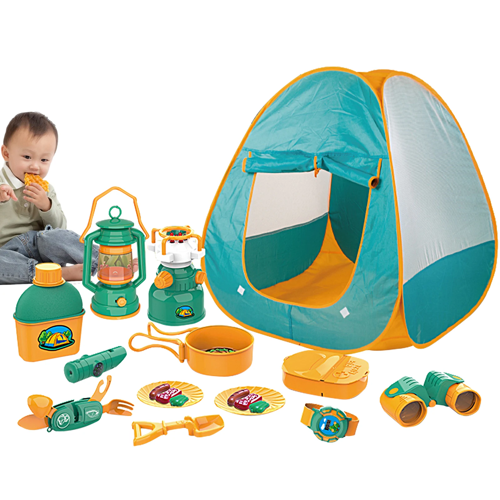 

Kids Camping Tent Set 21pcs Pop Up Play Tent With Camping Gear Tools Play Kitchen Food Set Indoor And Outdoor Toys Gifts For 3
