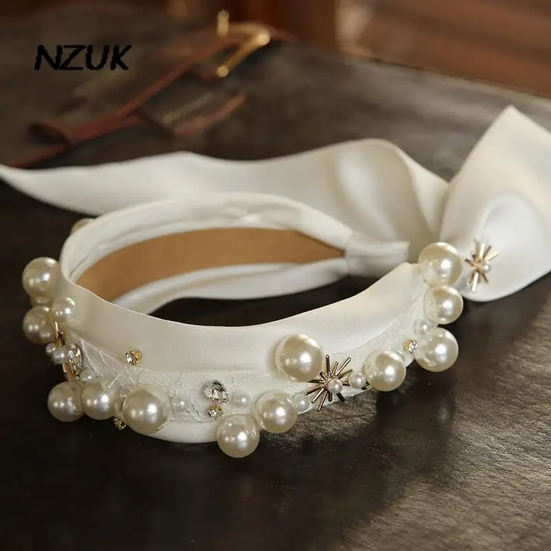 

Bridal Hair Jewelry Pearls satin Headpieces Headbands Tiaras For Bride Women Headdress Party Wedding Accessories