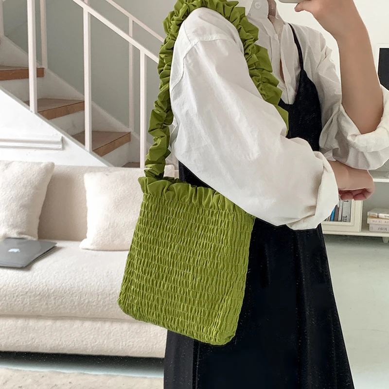 

Casual Ruched Women Shoulder Bags Designer Nylon Crossbody Bag Cute Small Tote Bag Sweet Shopper Purses Female Sac 2022