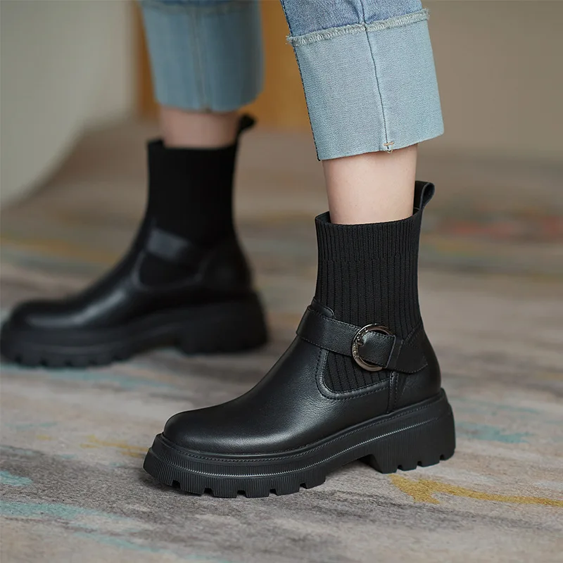 Autumn New Thick-soled Ankle Boots and Socks All-match Flying Woven Elastic Women's Boots Fashion Plus Velvet Women's Shoes