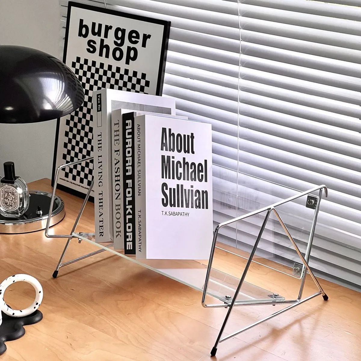 

Magazine Rack Iron Silver Transparent Glass Book Storage Rack Desktop Racket Book Shelf Furniture Bookshelves Books Organizer