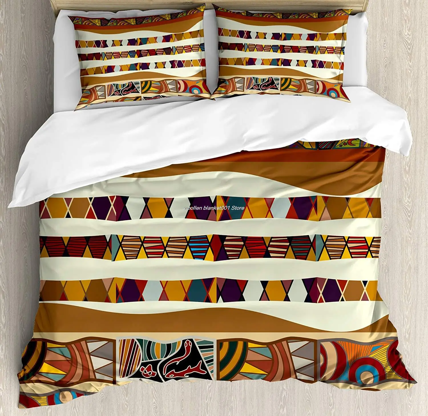 

Tribal Duvet Cover Set Traditional Folk with Cultural Featured Trippy Boho Abstract Design Decorative 3 Piece Bedding Set