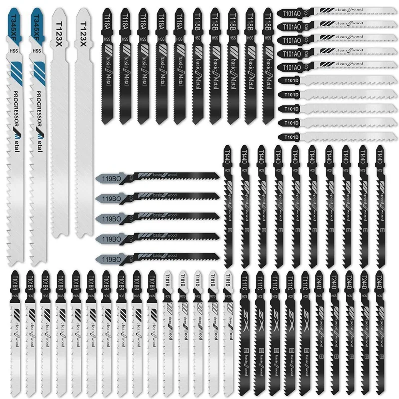 

64 Piece T-Shank Jigsaw Blades Set 12 Types, HSS/HCS Saw Blades Contractor Assorted T-Shank Jig Saw Blades