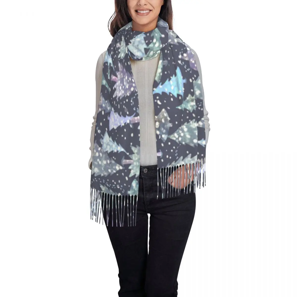 

Christmas Tree Soft Cozy Cashmere Scarf Woven Wrap Womans Warm Shawl