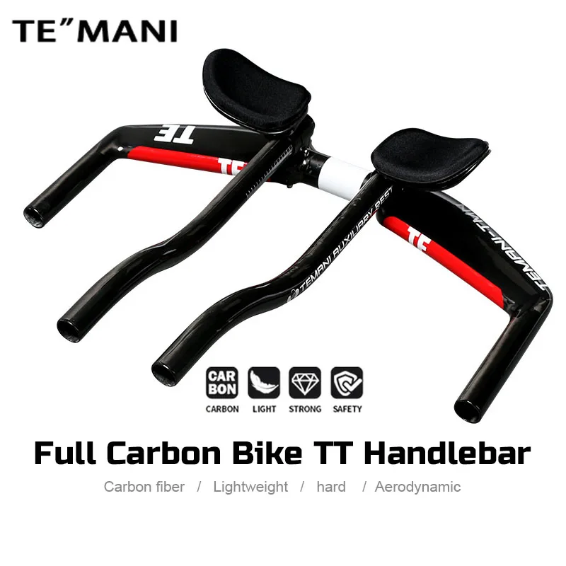 Фото Руль TEMANI Full Carbon TT Rest Handlebar 400-440 мм, трековый руль-«рогатка», сверхлегкий, для шоссейных и фикс-велосипедов №1