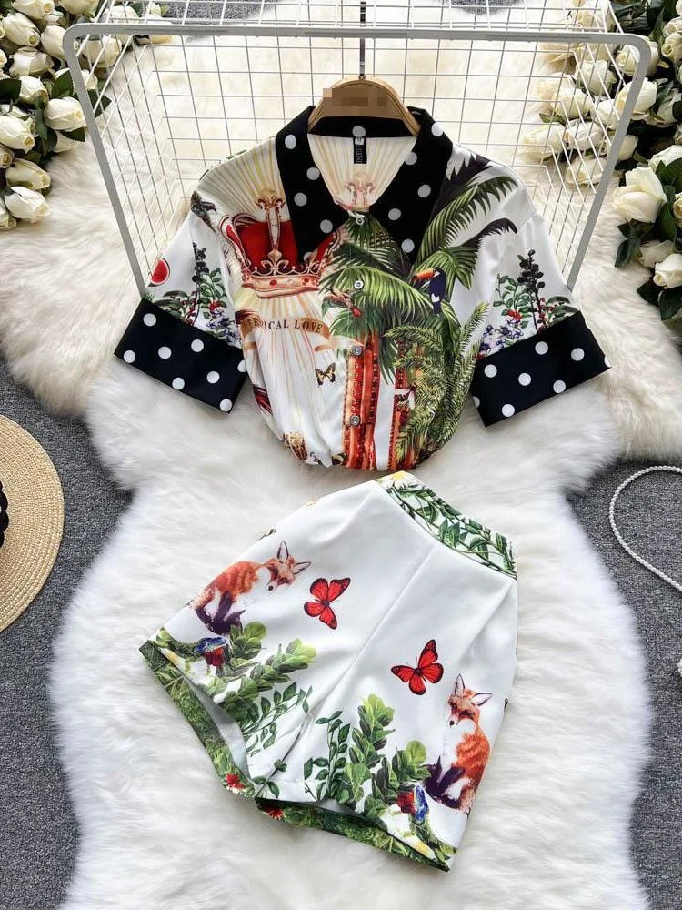 

Женский летний комплект из рубашки и шортов, Повседневная Блузка с цветочным принтом и брюки с широкими штанинами, 2022