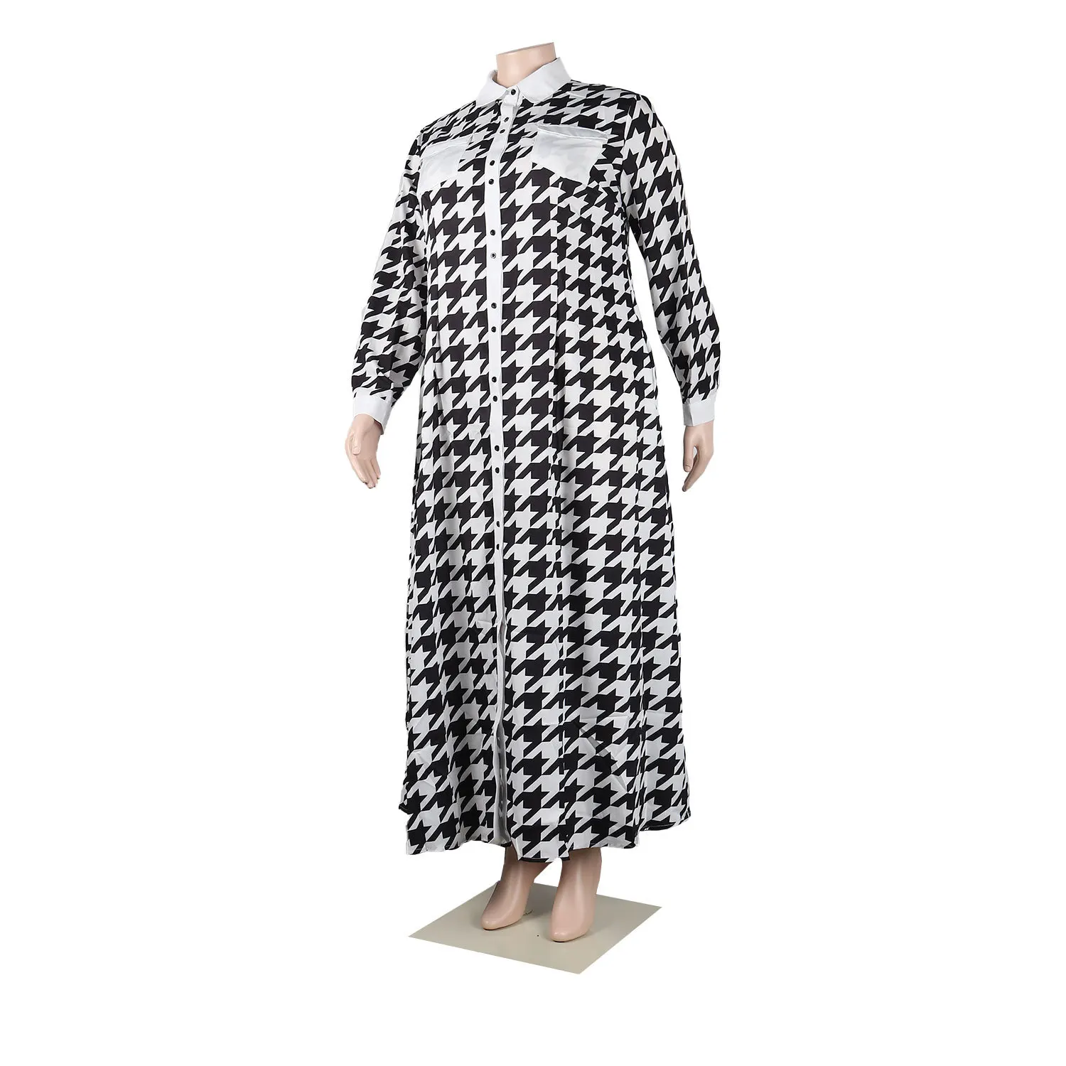 Plus Size Dresses Plus Size Outwear Sexy Printed Long Sleeve DressTurn-down Collar Single Breasted Long Sleeve Dresses for Women