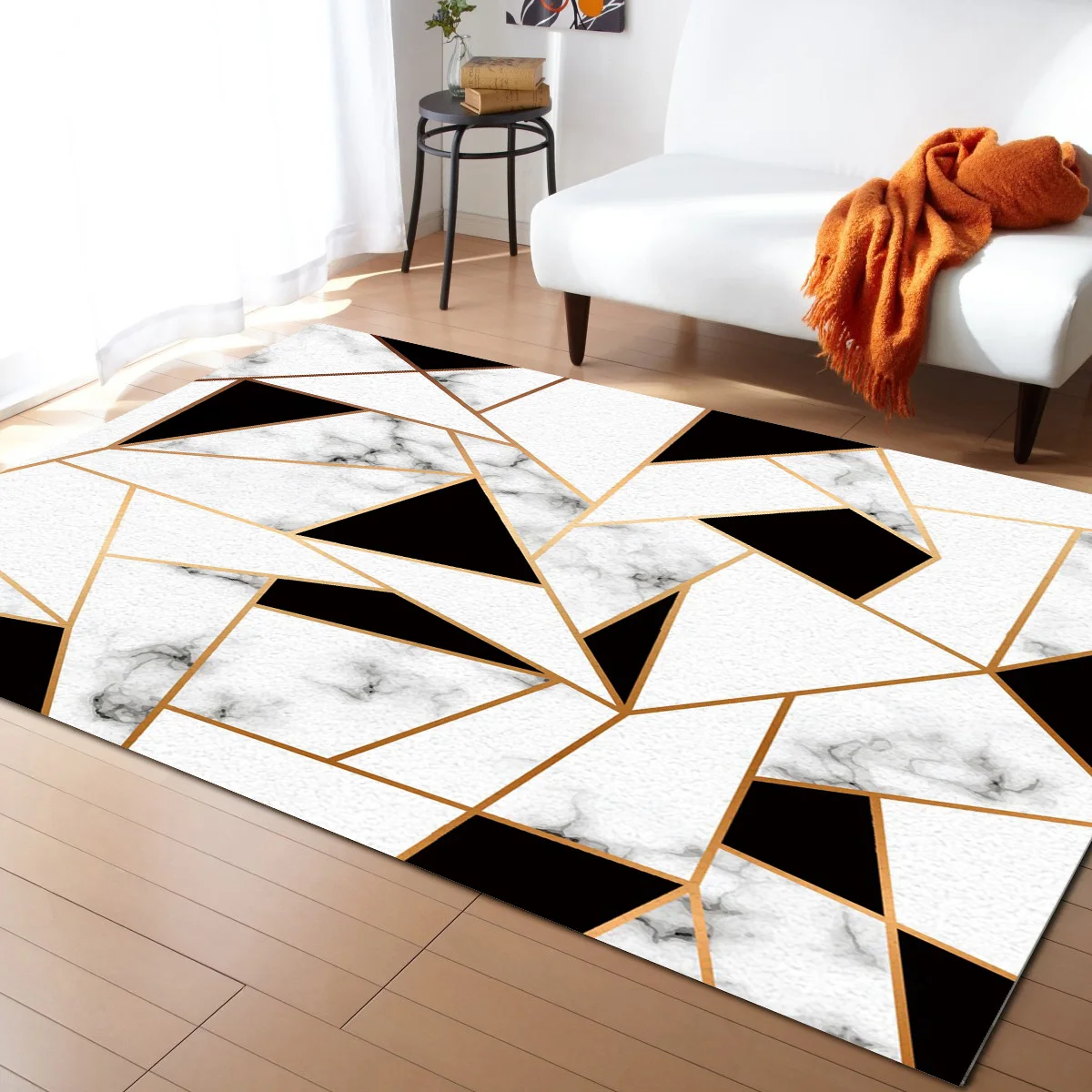 

Черно-белые треугольные коврики с мраморной текстурой для спальни, домашний ковер для гостиной, дивана, журнального столика, балкона, напольный коврик