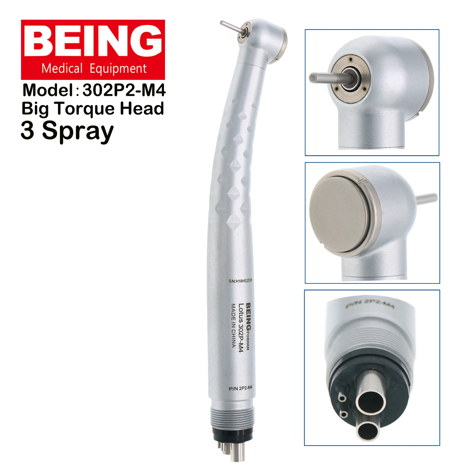 Fit NSK PANA MAX Type BEING Dental High Speed Push Button Big Torque Head Air Turbine 3 Spray 4Holes M4 Handpiece 302P-M4