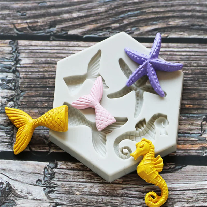 

Mermaid starfish seahorse shaped silicone mold tool epoxy resin glue mold Kitchen Baking accessories