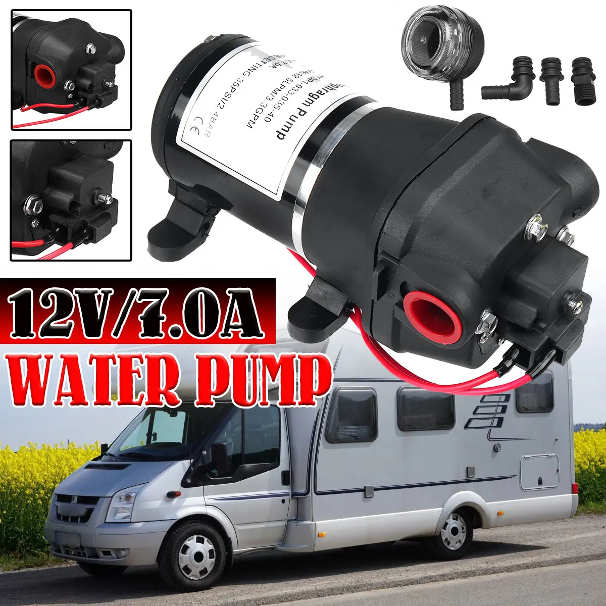 

12.5LPM12V Marine Water Pump Diaphragm Self Priming Pump Boat Accessories for RV Caravan High Pressure Supply 4 Chamber