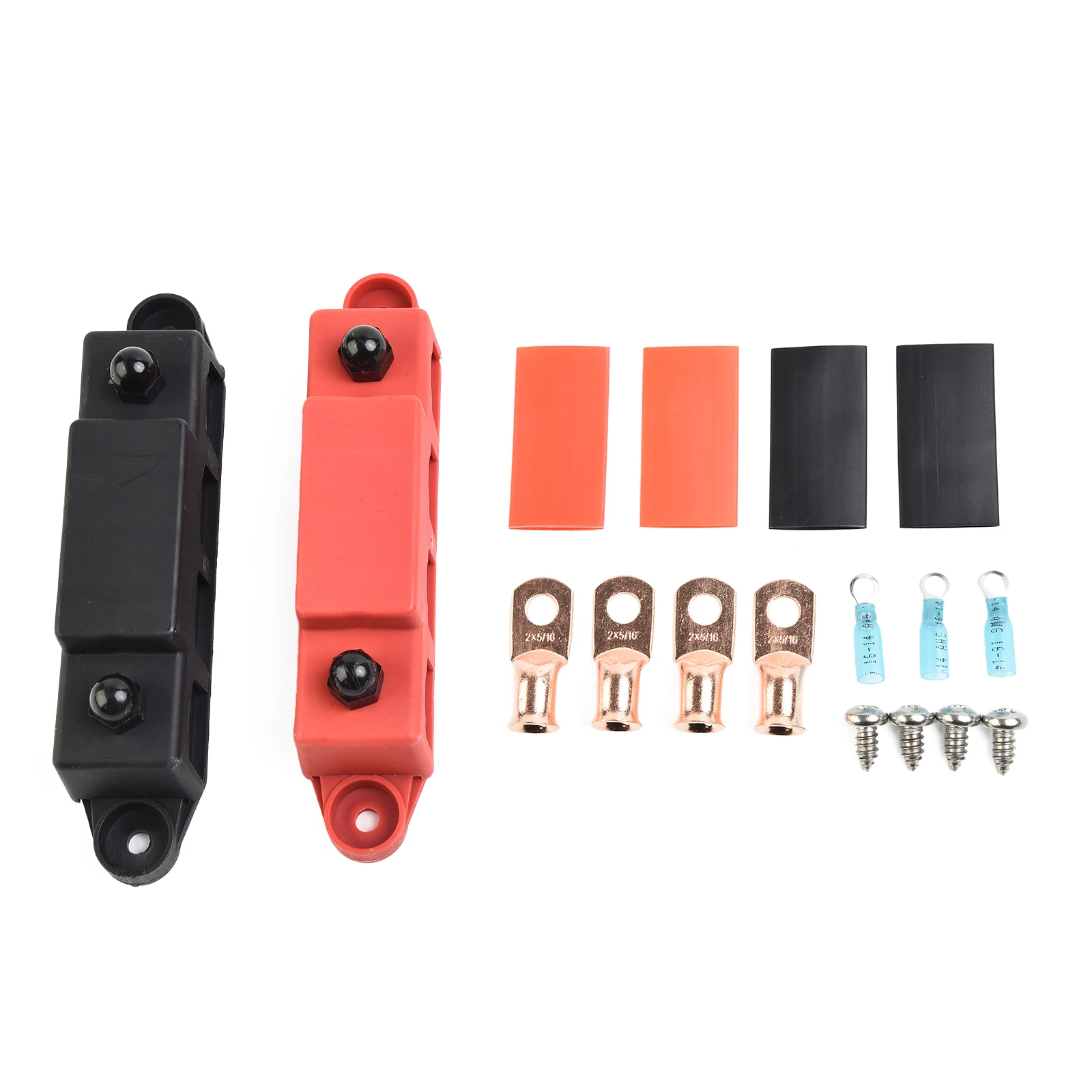 

2PCS 4 Post Power Distribution Block Terminal Screw Bus Bar 250A 48V DC M8 Black&Red Electrical Cabling Wires Car Accessories
