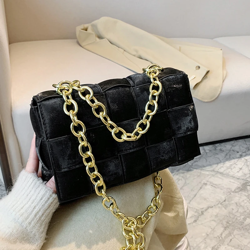 

Fashion Chain Cross Braided Frosted Portable Square PU Handbags Luxury Designer Shoulder Messenger Bag Texture Women's Bags 2022