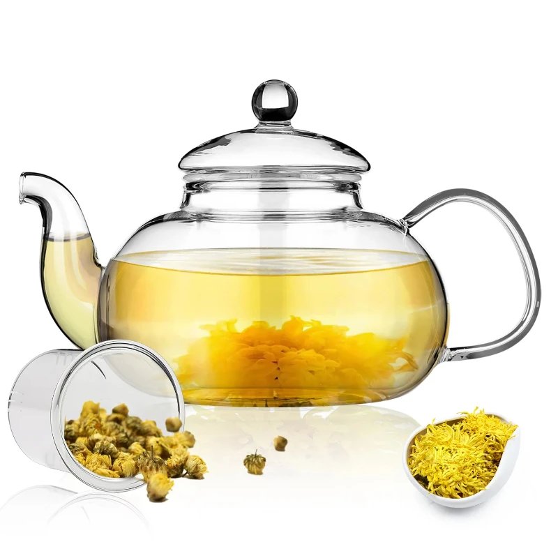 

1000ml Glass Teapot with Removable Infuser, Blooming Loose Leaf Tea Kettle