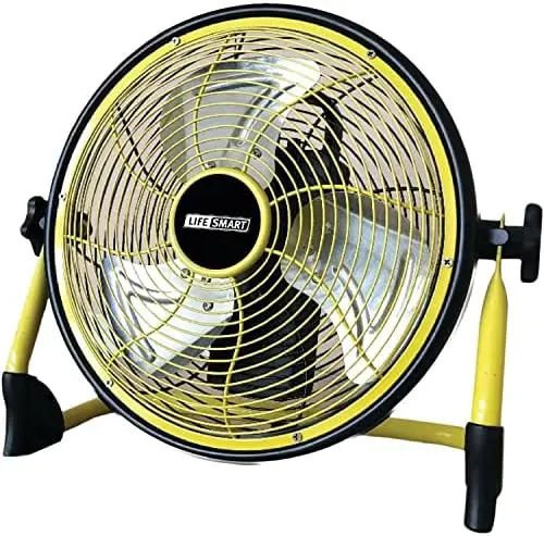 

Rechargeable Battery Powered Fan with Variable Speeds, Non Slip Feet, USB Charging Port, and Built in Carrying Handle in Yellow