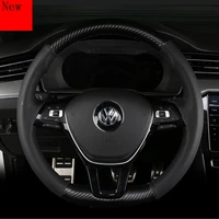 high quality hand stitched leather carbon fibre car steering wheel cover for volkswagen passat car accessories