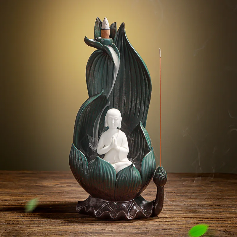 

Zen Ceramic Ornaments Little Monk's Sandalwood Stove Aromatherapy Lotus Backflow Incense Stove Insence Holder Incense Burner