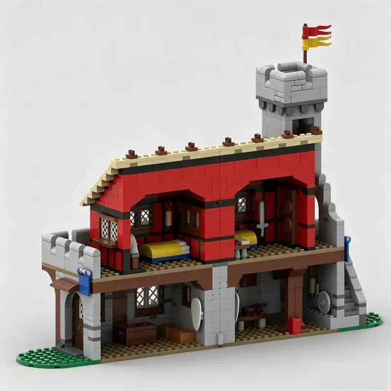Фото Набор для сборки средневекового замка-гостиницы MOC 1109: Архитектурная модель, развивающая игрушка, креативный коллекционный подарок, конструктор из блоков №3