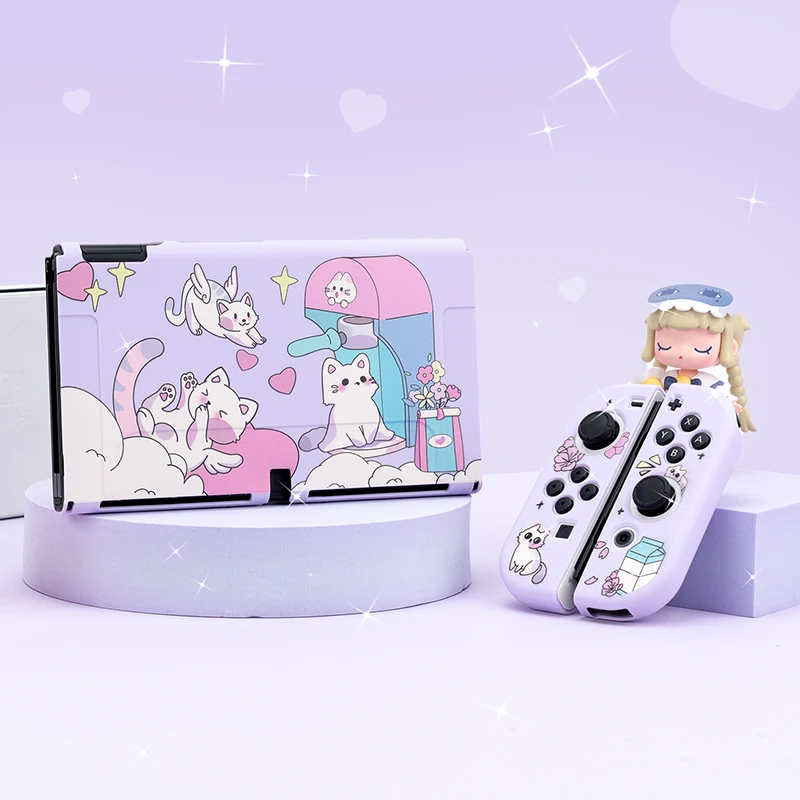 

Cute Cafe Cat Switch OLED Protective Shell NS Joy-Con Controller Split TPU Cover Protection Case For Nintendo Switch OLED Case