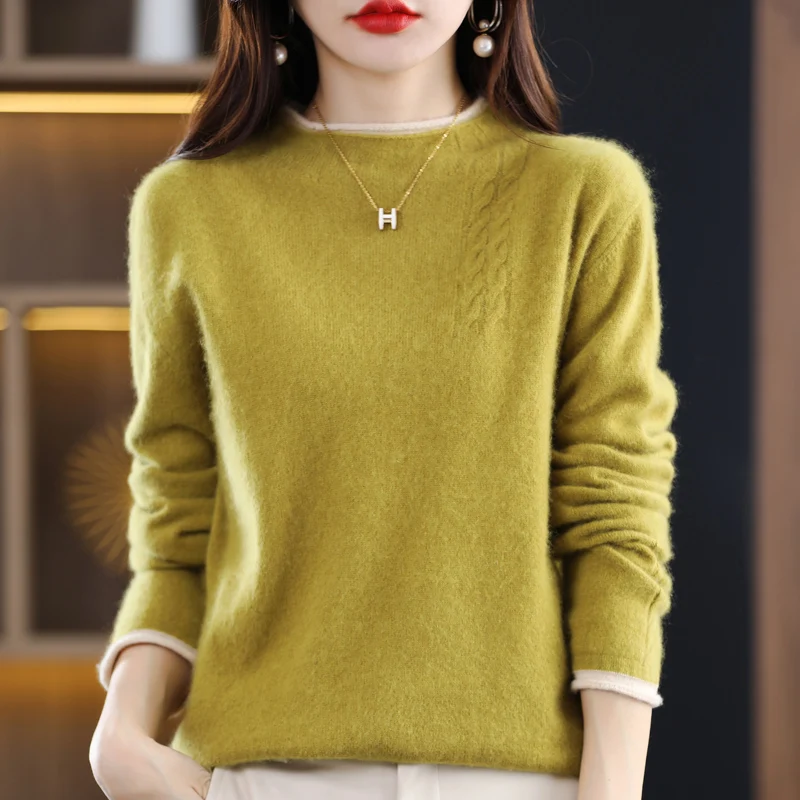 

Pullover Women Elegant Autumn/Winter Pure 100% Wool Sweater Casual Half Turtleneck Knitwear Loose Ladies Tops Overside Blouse