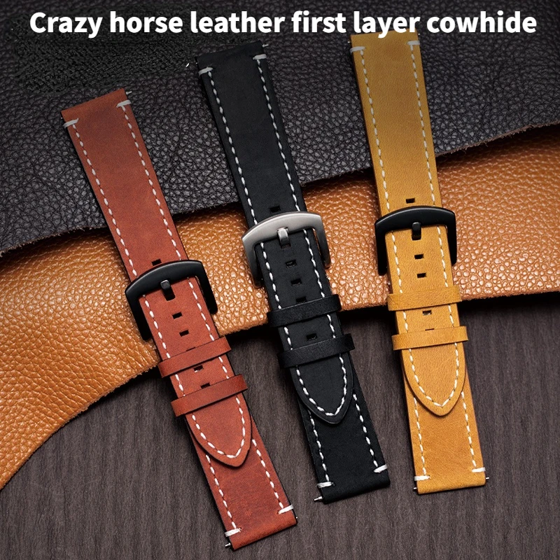 Watch Strap Sport Vintage Leather Watchband Stainless Steel Buckle Watch Accessories 18mm 20mm 22mm for Samsung Huawei Watch