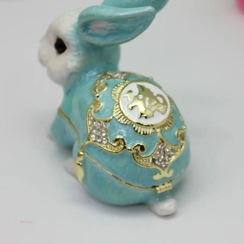 New Rabbit Trinket Box Hinged Hand-painted Figurine Collectible Ring Holder