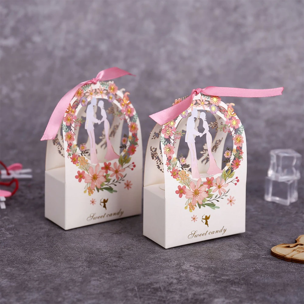 

20pcs Wedding Gift Box Packaging Sweet Candy Bride Groom Flower Boxes Thank You Box for Guest Wedding Favors Party Supplies