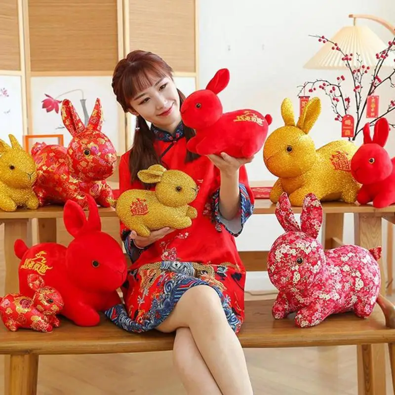 

Chinese Rabbit Decorations 2023 Chinese New Year Zodiac Bunny Plush Chinese Stuffed Animal Dolls Luck Rabbits For Home Party New