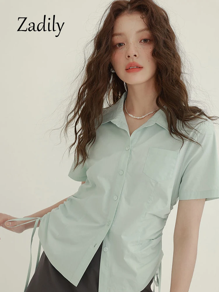 

Zadily 2023 Summer Office Lady Slim Short Sleeve Cotton Women White Shirt Korea Style Button Up Ladies Blouse Work Female Tops