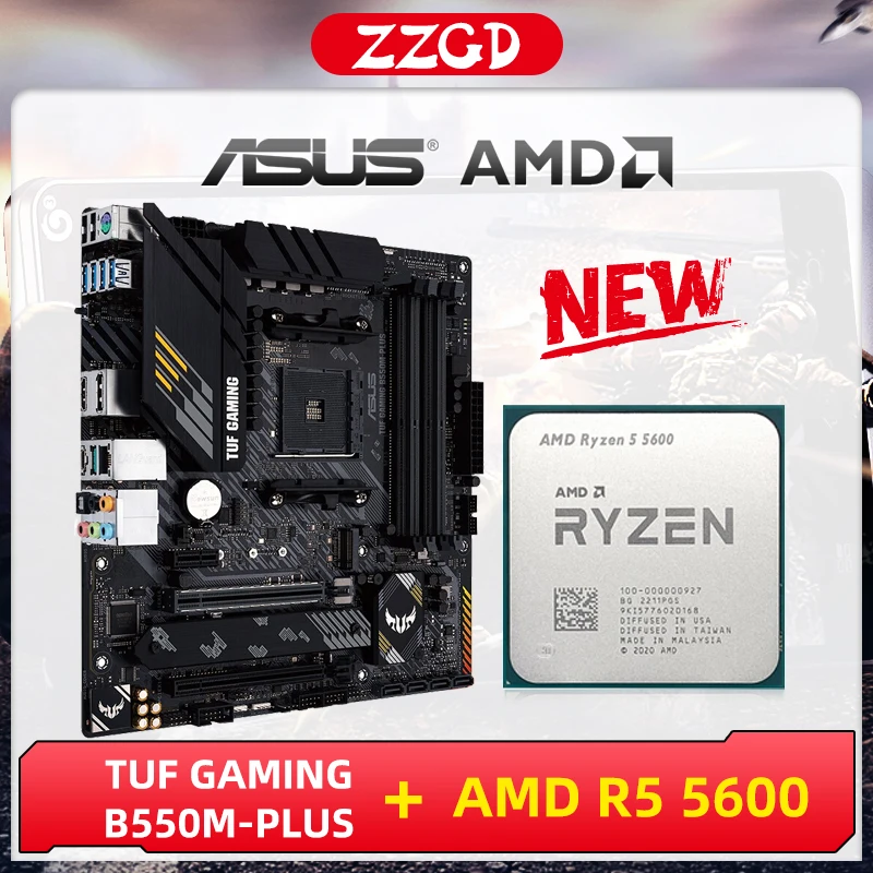 AMD Новый Ryzen 5 5600 R5 CPU + ASUS TUF GAMING B550M PLUS Micro-ATX Материнская плата Набор DDR4 AM4 Поддержка процессоров R7 R9.