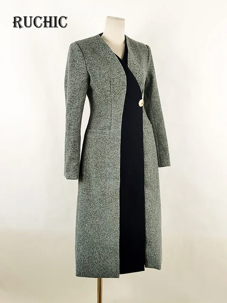 Женский шерстяной тренчкот облегающая ветровка контрастных цветов с V-образным