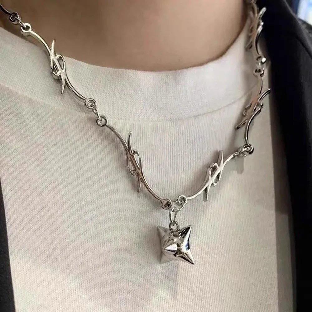 

Silver Brambles Stainless Steel Unisex Choker Necklace Women Hip-hop Gothic Punk Barbed Wire Little Thorns Chain Choker Gifts