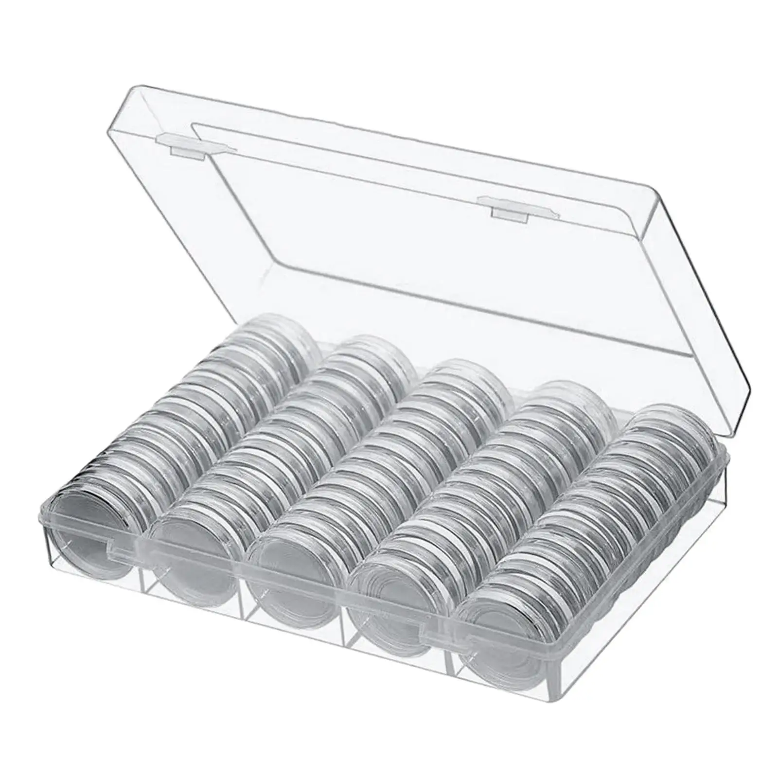 

100Pcs Clear Coin Capsules Collector Case with Plastic Storage Organizer Coin Box for Coin Collection
