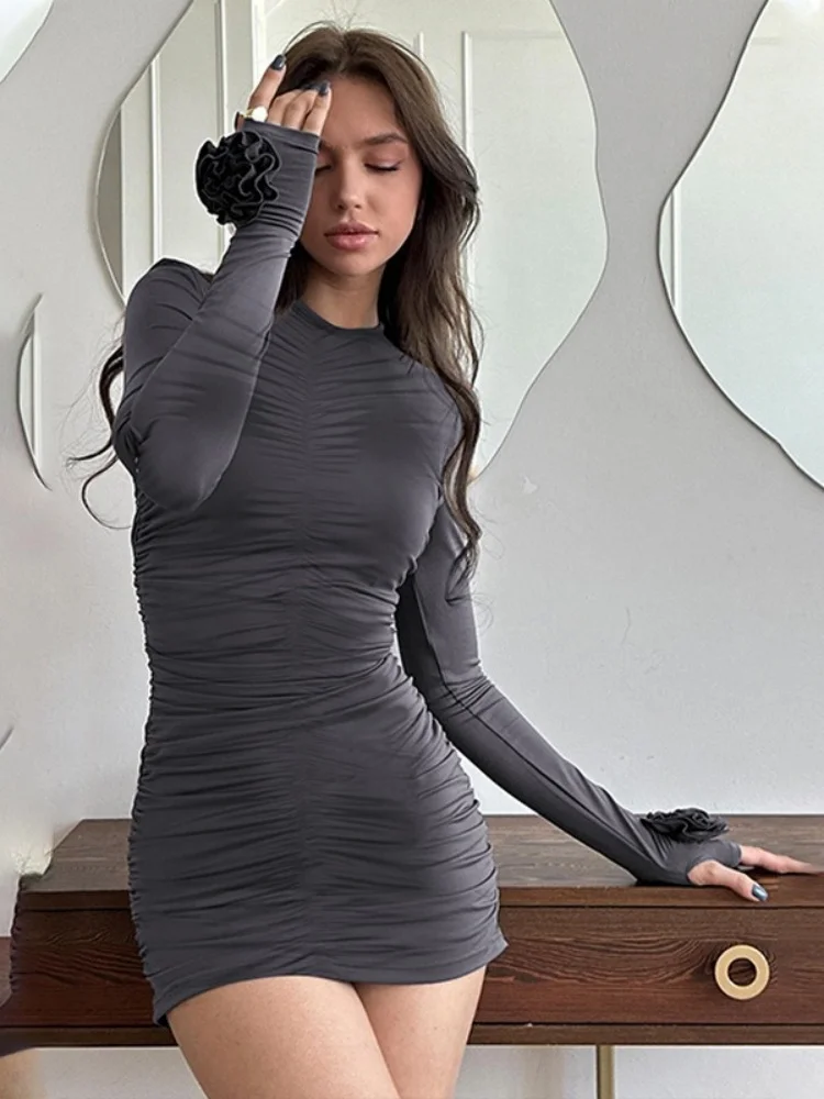 Облегающее платье с цветочной аппликацией для женщин уличная одежда со