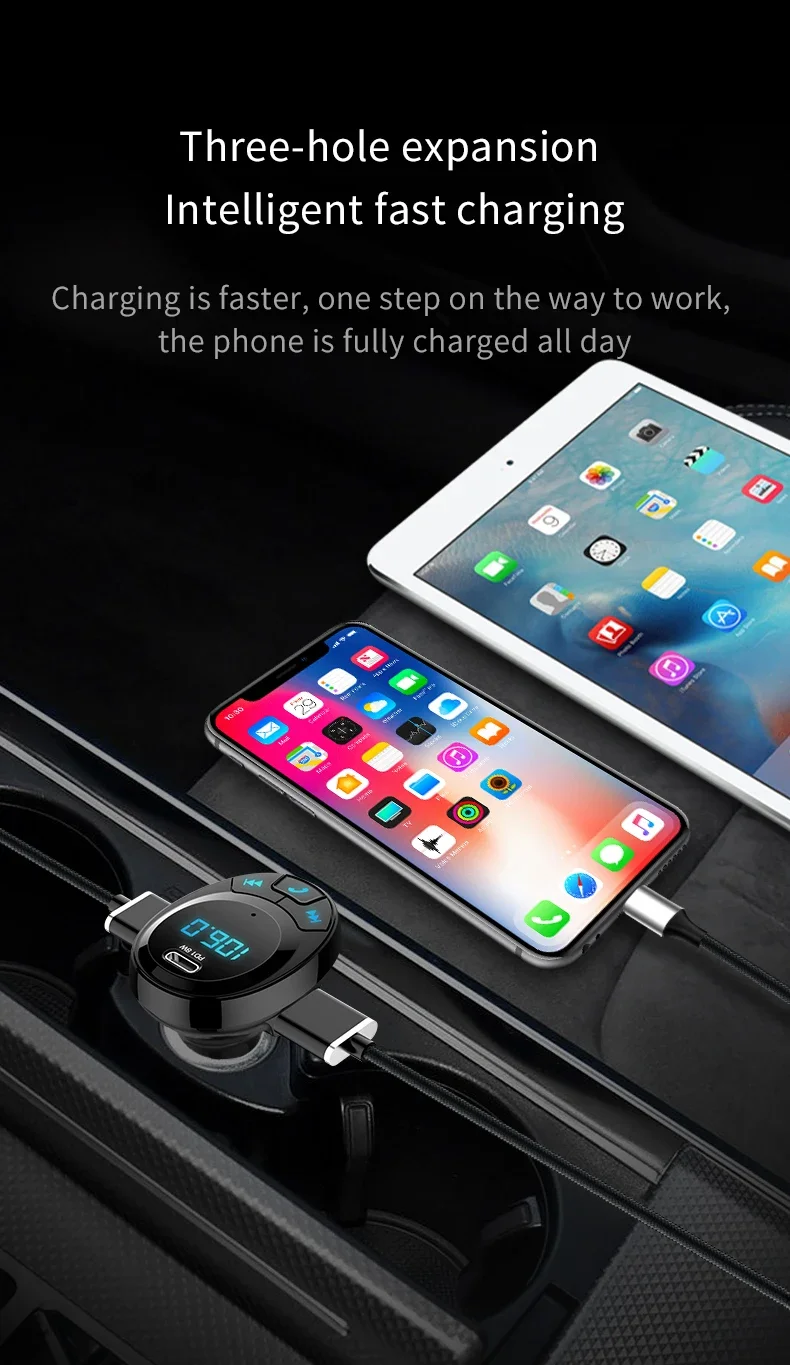 FM-передатчик Bluetooth Автомобильный комплект Быстрая зарядка Беспроводной