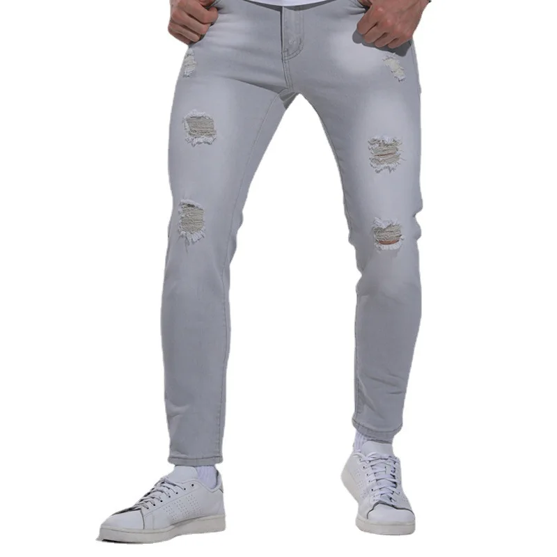 Новинка 2022 рваные зауженные прямые Стрейчевые мужские джинсы в европейском и