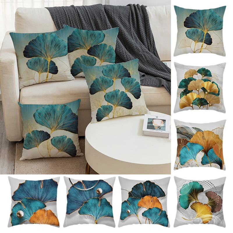 

Leaf Pillow Cover Pillowslip Cushion Case Pillowcase Home Supply Ginkgo Short Plush Decorative Colorful 45*45cm