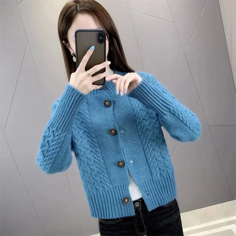 Корейский женский свитер в полоску кардиган Женская однотонная трикотажная