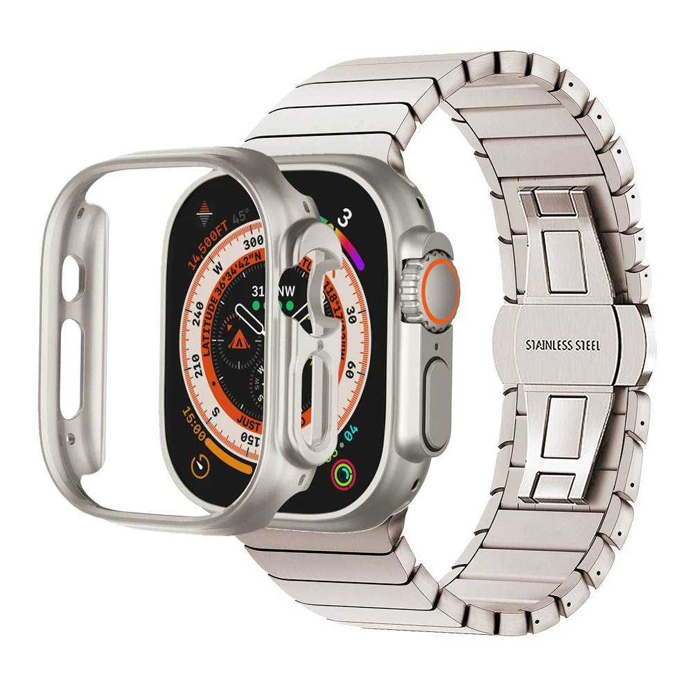 

2 комплекта для apple watch ultra 49 мм ремешок из нержавеющей стали correa + поликарбонатный чехол для iwatch ultra 49 мм чехол Защитный Браслет