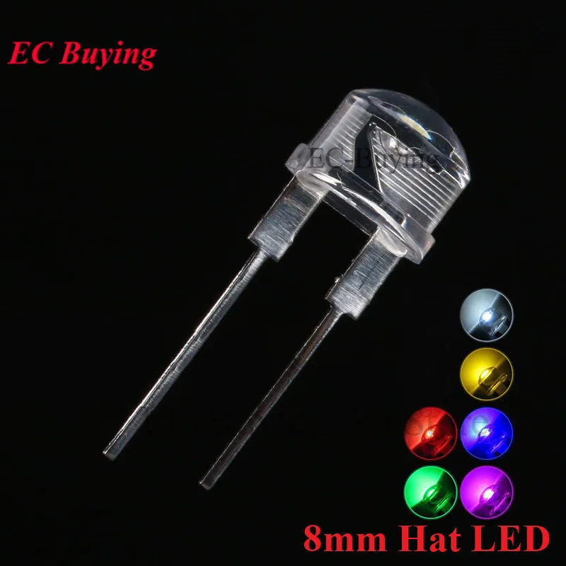 50pcs F8 8mm 0.5W Straw Hat LED White Lamp Clear Transparent LED Lamp Strawhat Diode Red Pink Emerald green Blue Warm White